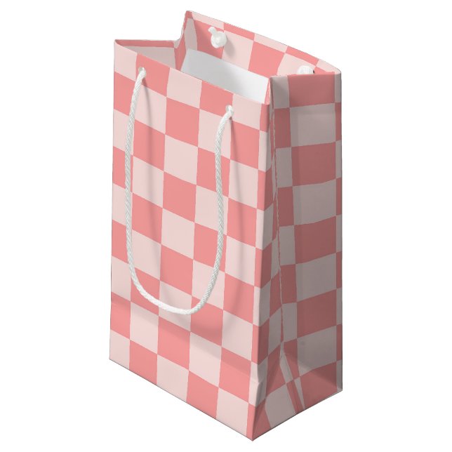 Pink Checkerboard Small Gift Bag (Front Angled)