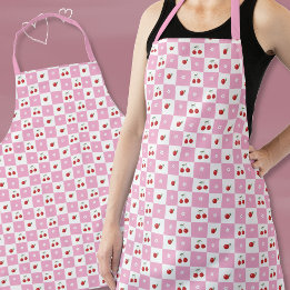 Pink Checkerboard with Cherry and Flower Apron