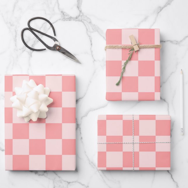 Pink Checkerboard Wrapping Paper Sheets (Front)