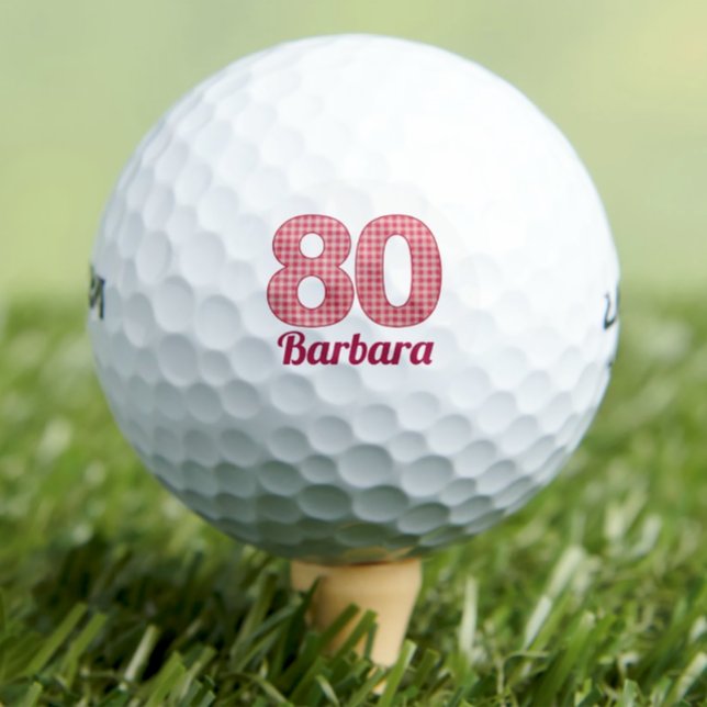 Pink Checkered 80th Birthday Golfer 80 Years Old Golf Balls (Creator Uploaded)