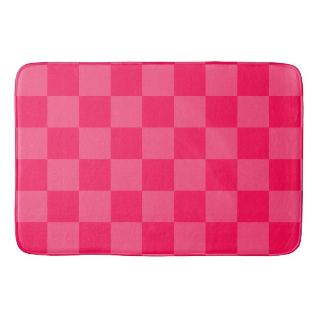 Pink checkered background bath mat (Front)