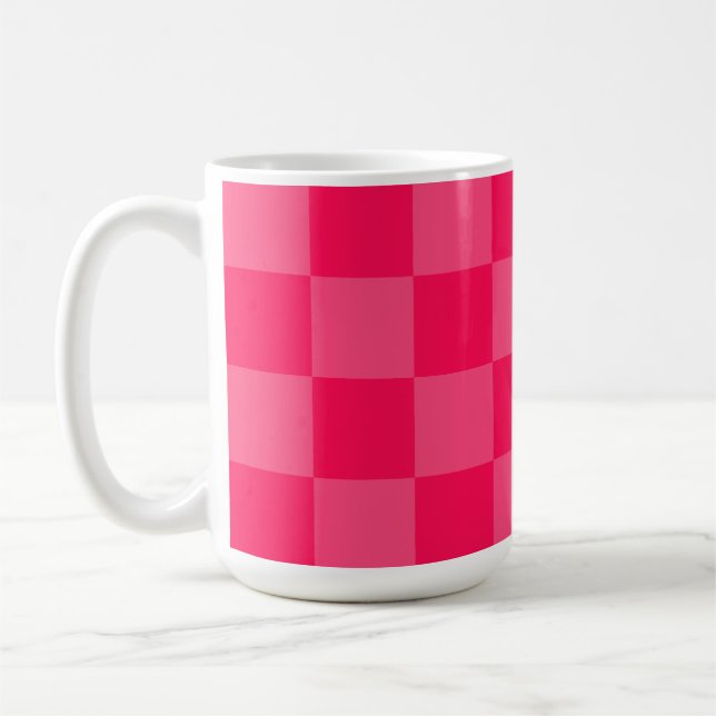 Pink checkered background coffee mug (Left)