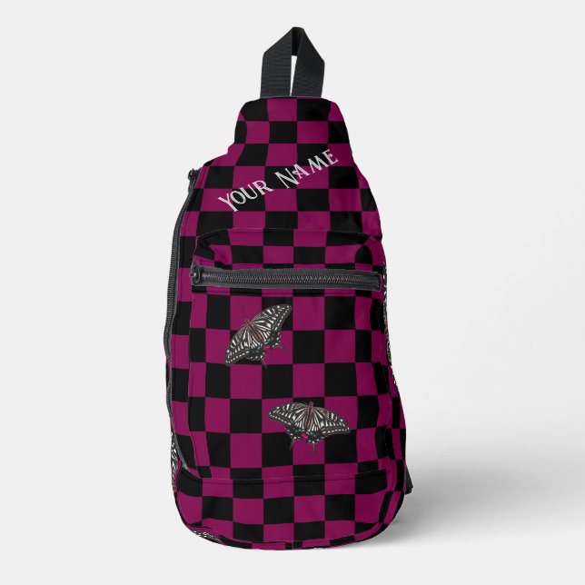 Pink Checkered Backpack HAMbyWG Sling Bag (Front)