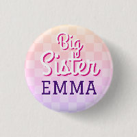 Pink Checkered Big Sister Pin Button