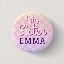 Pink Checkered Big Sister Pin Button
