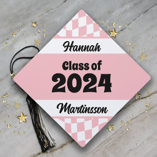 Pink Checkered Class of 2024 Graduation Cap Topper