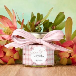 Pink Checkered Coquette Strawberry Bow Baby Shower Honey Jar Favors