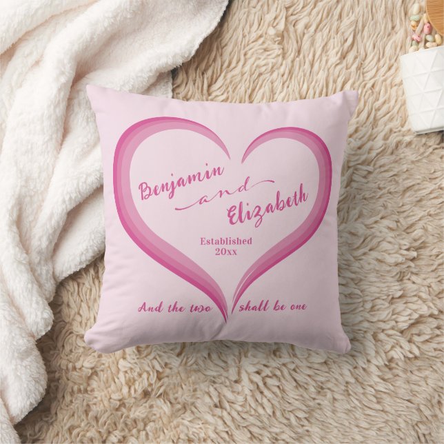 Pink Checkered Couple's Love Heart Throw Pillow (Blanket)