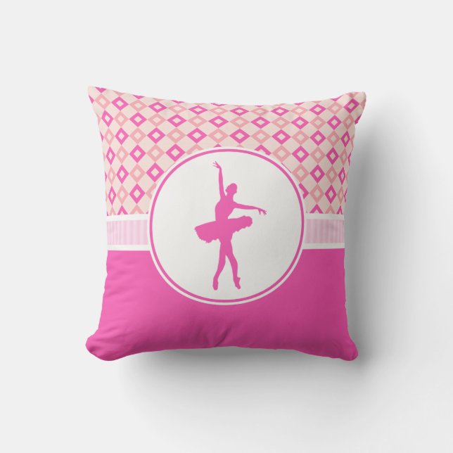 Pink Checkered Diamonds Dance with Monogram Throw Pillow (Front)