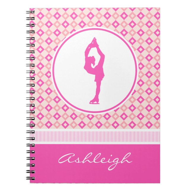 Pink Checkered Diamonds Figure Skater w/ Monogram Notebook (Front)