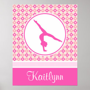 Pink Checkered Diamonds Gymnastics w/ Monogram Poster