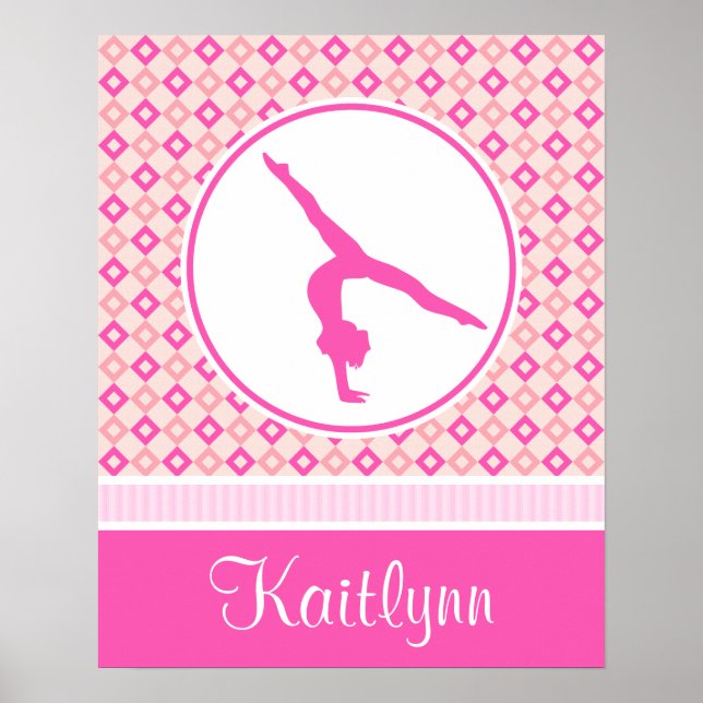 Pink Checkered Diamonds Gymnastics w/ Monogram Poster (Front)