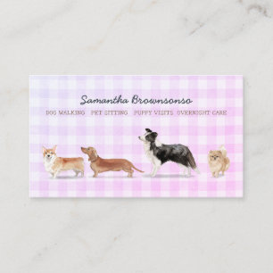 Pink Checkered Dog Pet Sitting Care Boarding Business Card