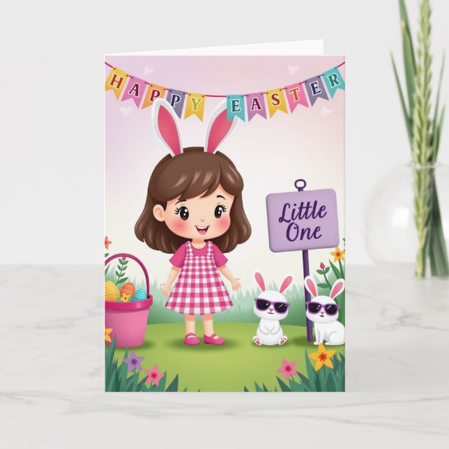 Pink Checkered Dress Girl Card (Front)