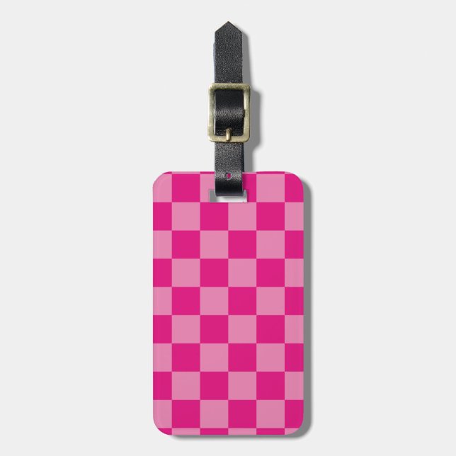 Pink Checkered geometric Luggage Tag (Front Vertical)
