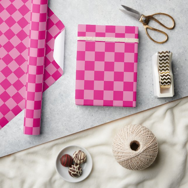 Pink Checkered geometric Wrapping Paper (Crafts)