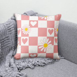 Pink Checkered Nursery Throw Pillow