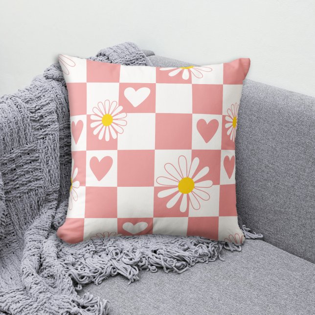Pink Checkered Nursery Throw Pillow (Creator Uploaded)