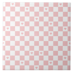Pink Checkered Pattern Background Ceramic Tile