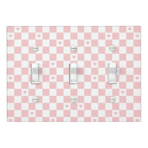 Pink Checkered Pattern Background Light Switch Cover