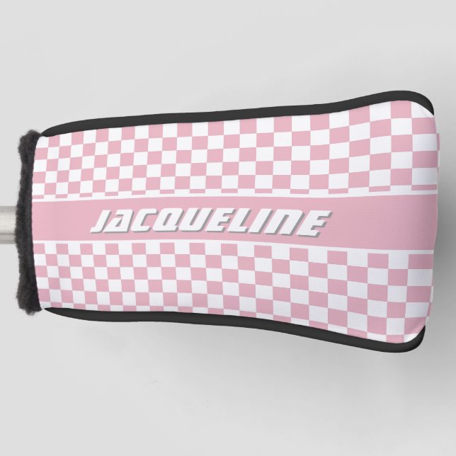 Pink Checkered Pattern Golf Head Cover (Front)