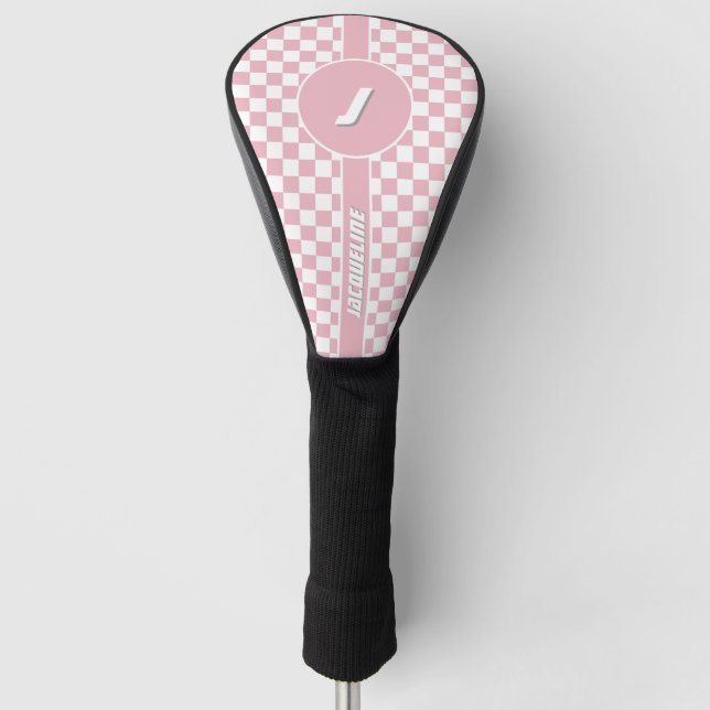 Pink Checkered Pattern Golf Head Cover (Front)