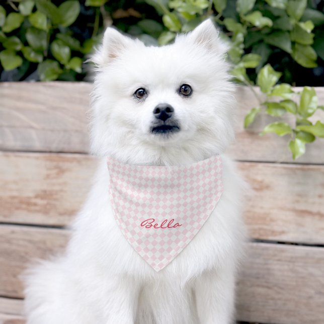 Pink Checkered Pattern Monogram Pet Dog Puppy Cute Bandana Collar (Dog)