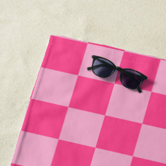 Pink Checkered Print Beach Towel