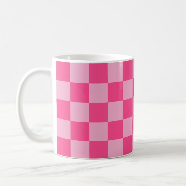 Pink Checkered Print Coffee Mug (Left)