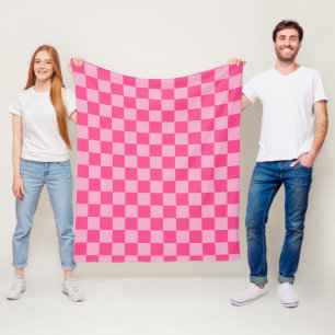 Pink Checkered Print Fleece Blanket