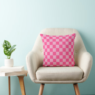 Pink Checkered Print Throw Pillow