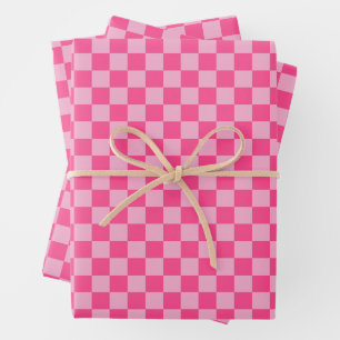 Pink Checkered Print Wrapping Paper Sheets