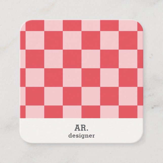 Pink Checkered QR Code Business Card  (Front)