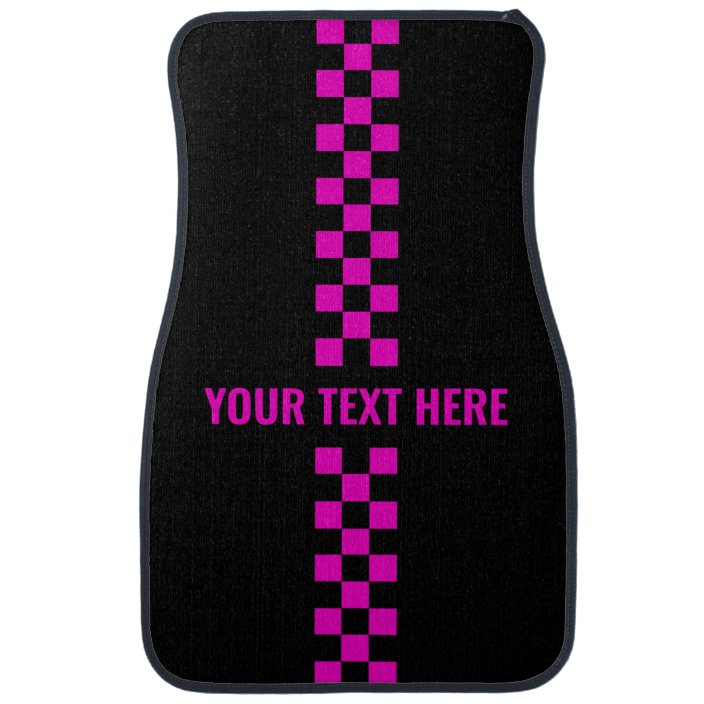 Pink Checkered Racing Stripe Custom Text Girls Car Floor Mat Zazzle Com