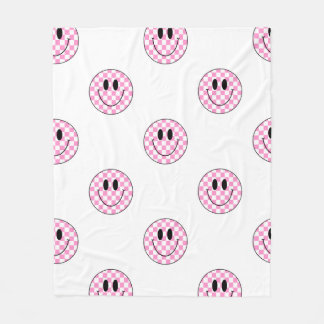 Pink Checkered Smile Face Blanket 