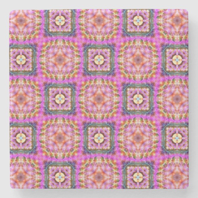 Pink Checkered Stone Coaster (Front)
