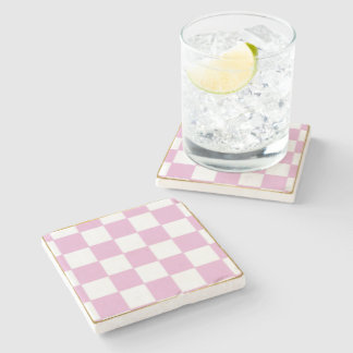 Pink Checkered Stone Coasters