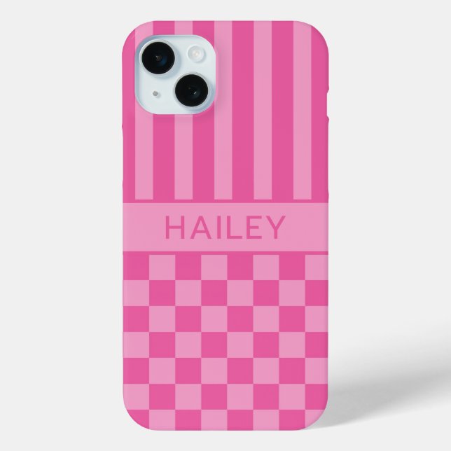 Pink Checkered Striped Personalized Case (Back)