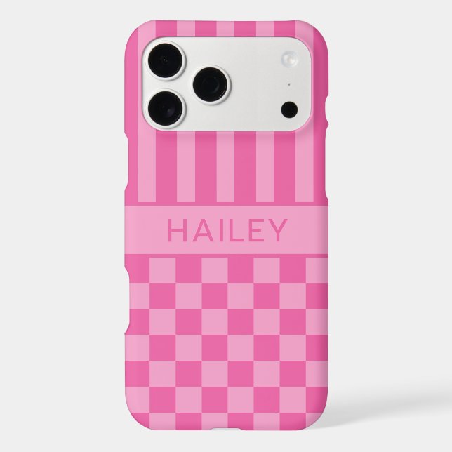 Pink Checkered Striped Personalized Case-Mate iPhone Case (Back)