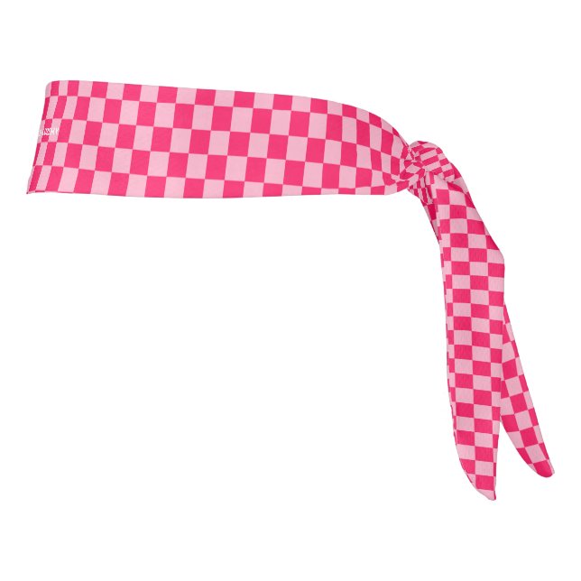 pink checkered tie headband (Rotate 90)