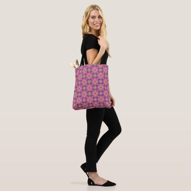 Pink Checkered Tote Bag (On Model)