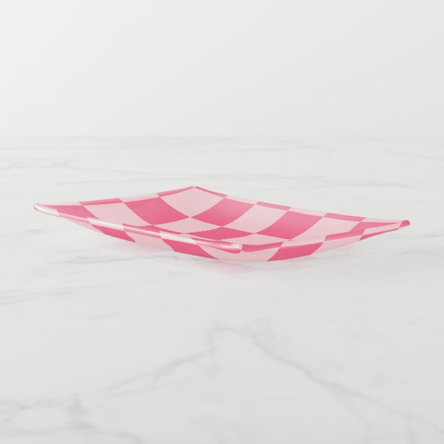 Pink Checkered Trinket Tray (Angled)