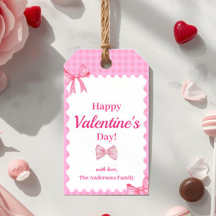 Pink Checkered Valentine Gift Tag Bow & Ribbon