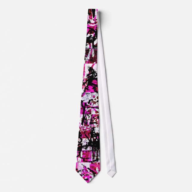 Pink Checkers Graffiti Neck Tie (Front)