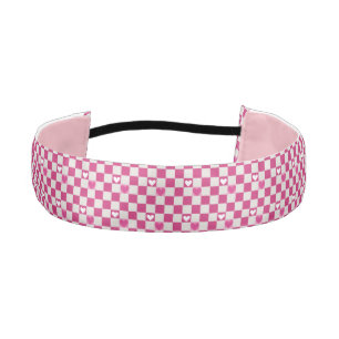 Pink Checkers & Hearts Athletic Headband