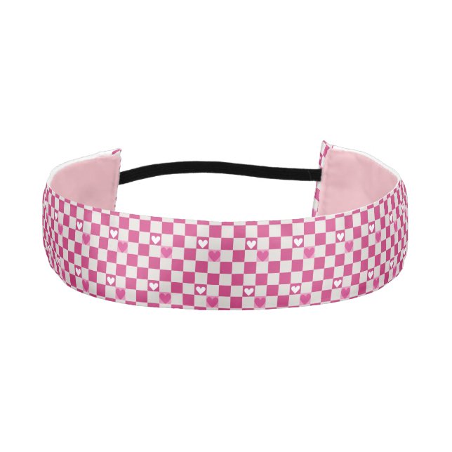 Pink Checkers & Hearts Athletic Headband (Front)