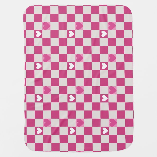 Pink Checkers & Hearts Baby Blanket (Front)