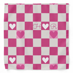 Pink Checkers & Hearts Bandana