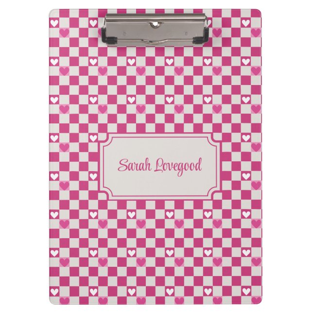 Pink Checkers & Hearts Clipboard (Front)