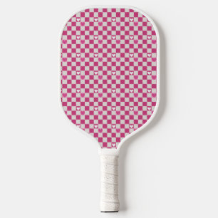 Pink Checkers & Hearts Pickleball Paddle